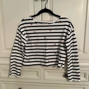 Madwell Long Sleeve cropped stitched Shirt - Black & White